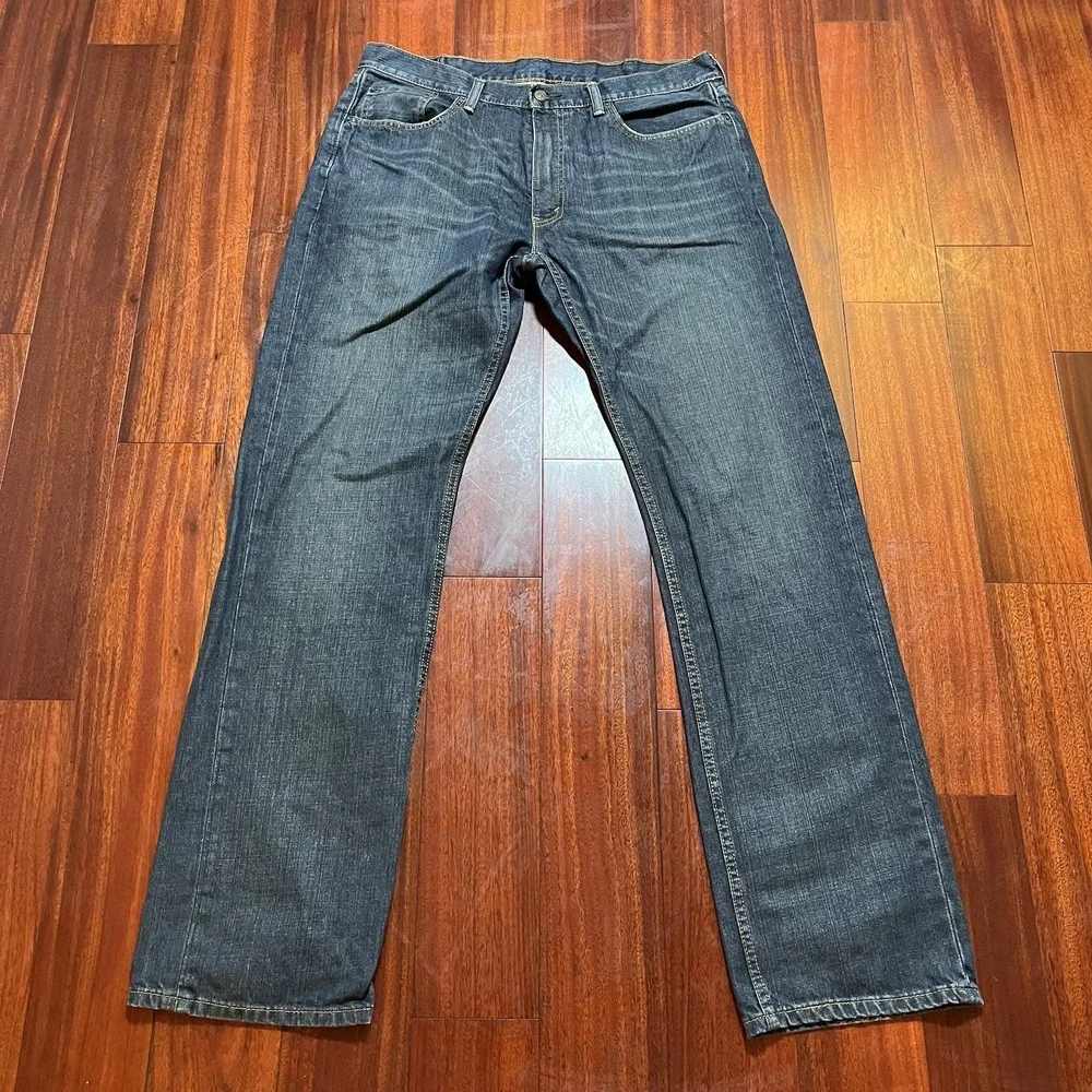 Levis Jeans Mens 38x36 559 Blue Dark Wash Whiskering Relaxed Straight Denim Work
